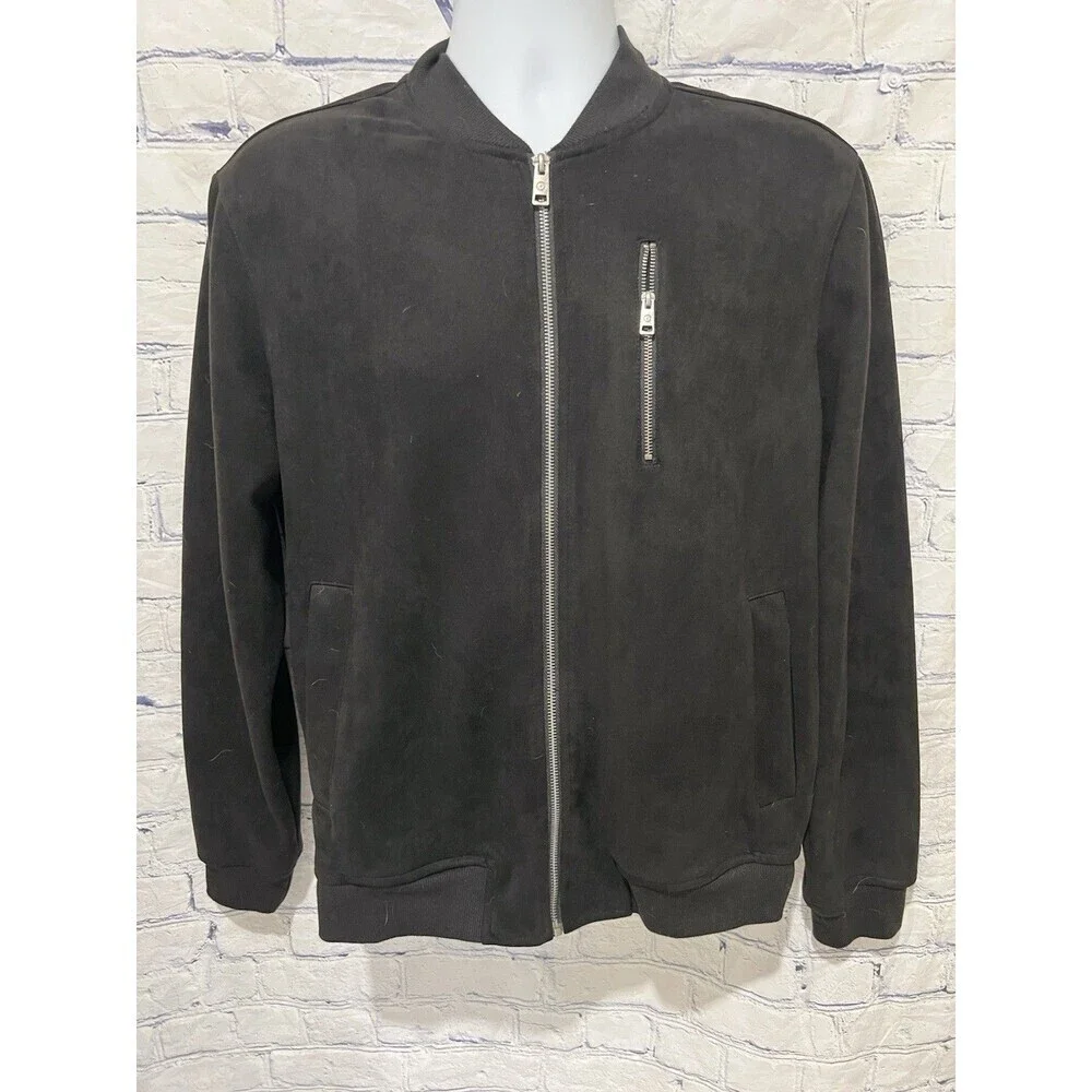 Ben Sherman Jacket Mens Medium Black Bomber Faux Suede Full Zip Pocket Casual